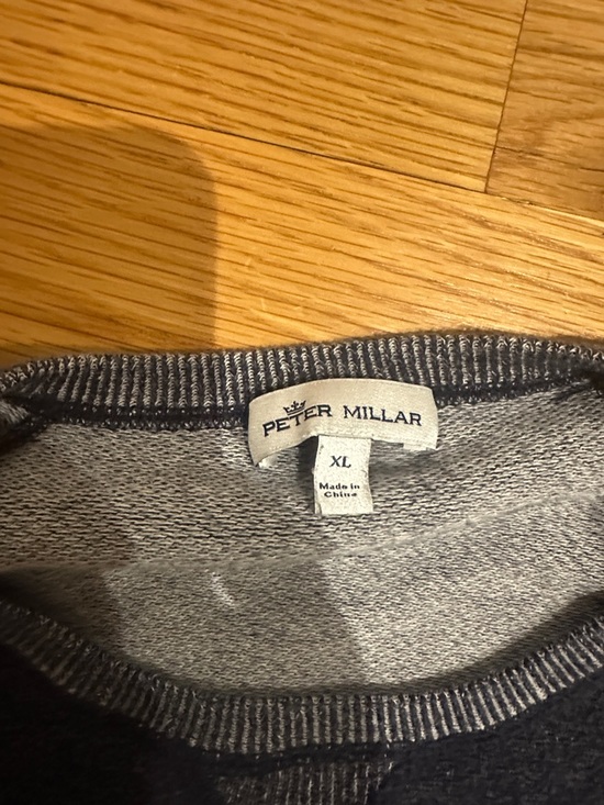 Peter Millar Navy Crewneck with Gray Trim - Picture 2 of 2